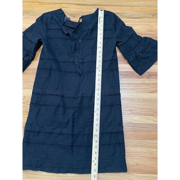 J. Crew Women's 2 Black Dress Cotton Shift Eyelet Flutter Sleeve Preppy Summer - Picture 11 of 11